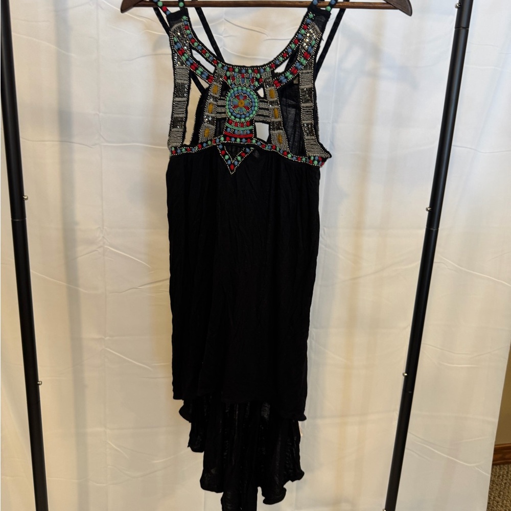 Free People Black High-Low Dress with Multi Beaded Yoke